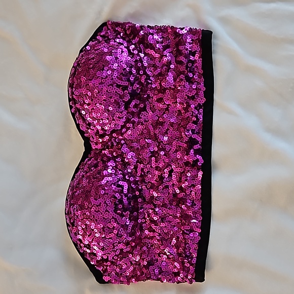 Fuchsia Sequin Bustier Bra Crop Top - Picture 2 of 6